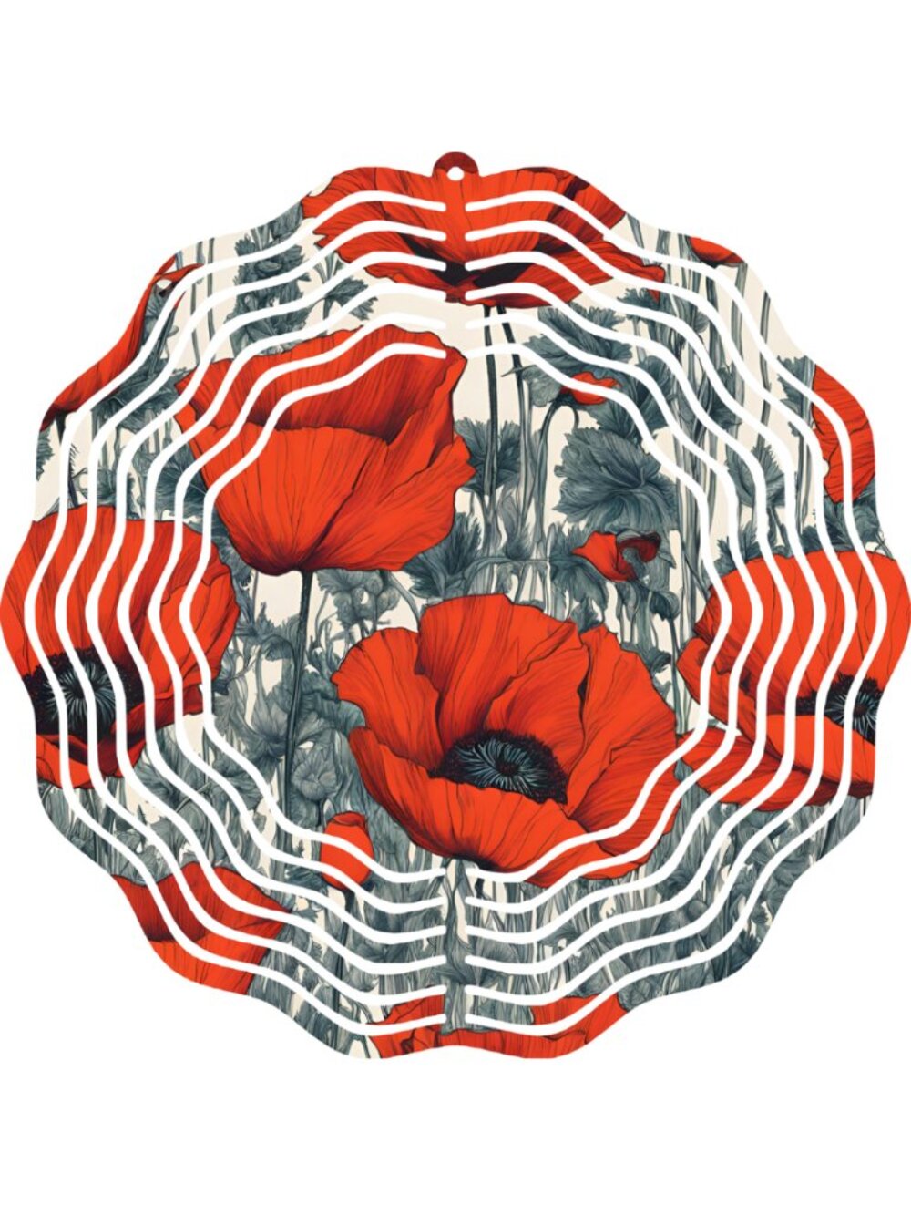 Poppy Wind Spinner Red Flower Metal Kinetic Art 10" Hanging Garden Decor Mobile